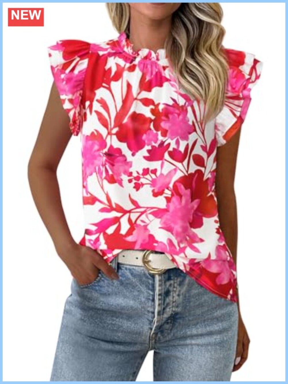 Women's Ruffle Short Sleeve Boho Floral Blouse